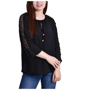 NY Collection Women's Crochet Detail 3/4 Sleeve Blouse Size Petite PL